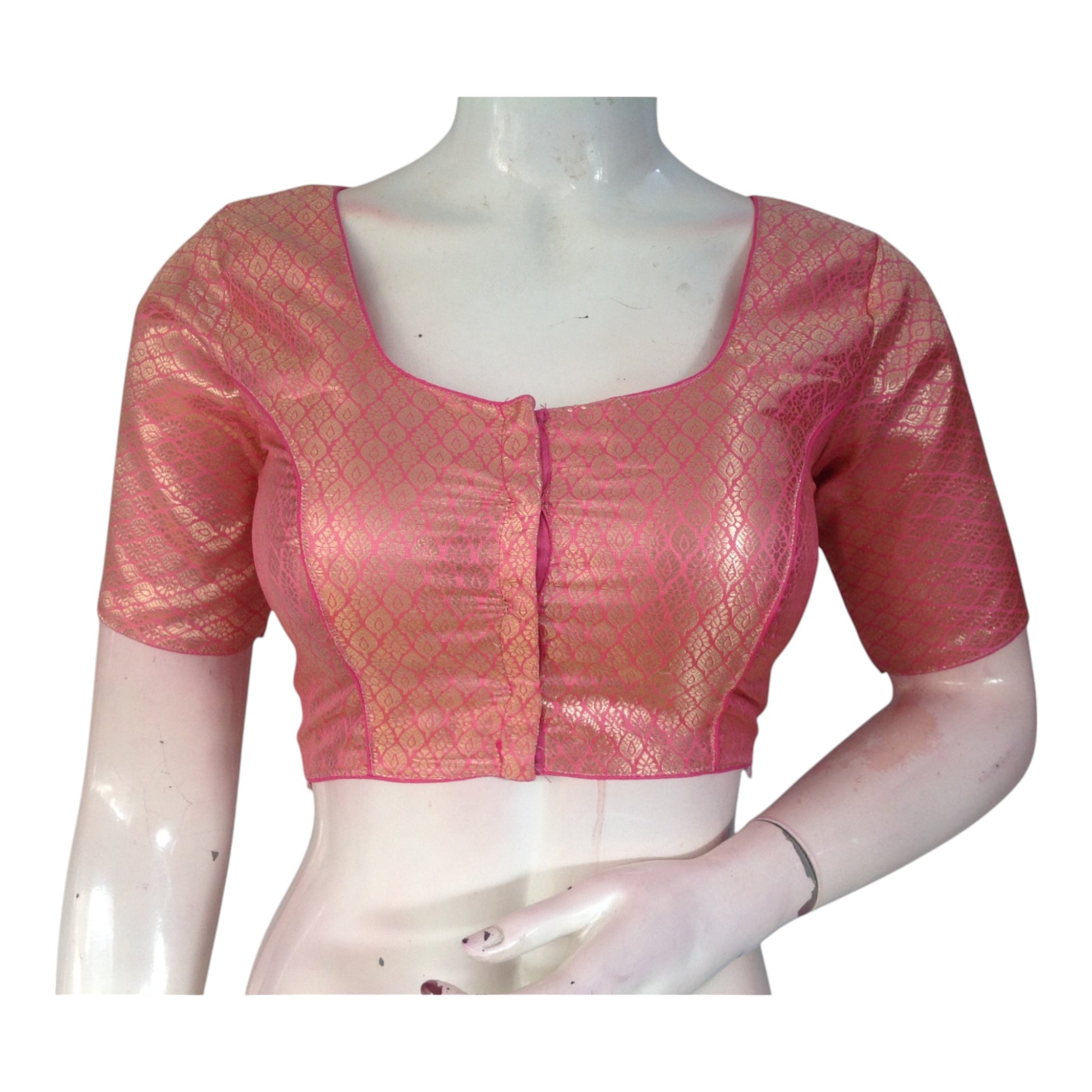 Soft and Romantic Pastel Pink Color Brocade Silk Readymade Saree Blouse 