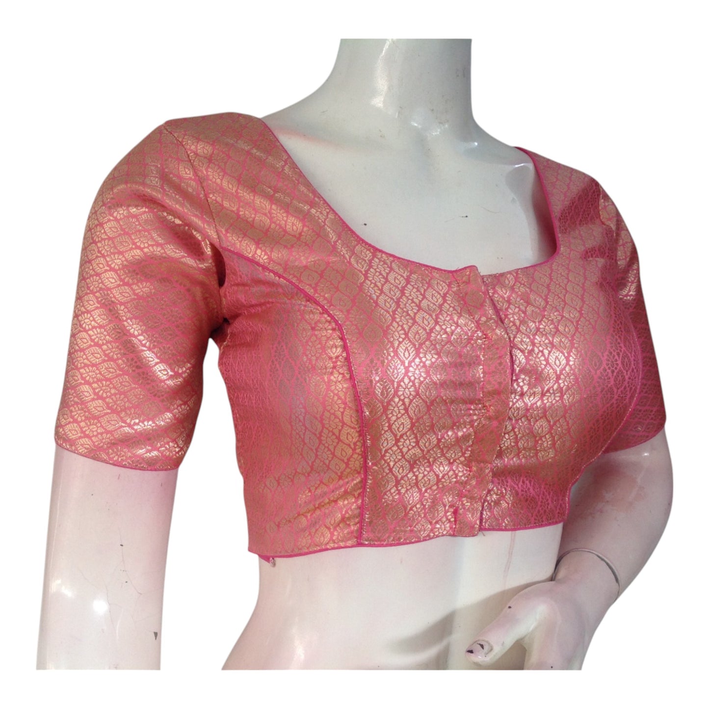 Soft and Romantic Pastel Pink Color Brocade Silk Readymade Saree Blouse