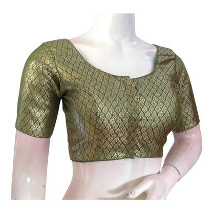 Rich Olive Green Color Brocade Silk Ready made Saree Blouse