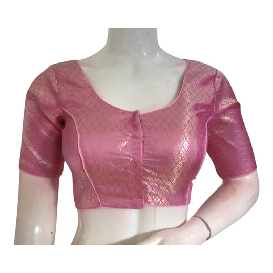 Sweet and Feminine Baby Pink Color Brocade Silk Readymade Saree Blouse