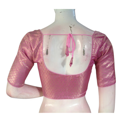 Sweet and Feminine Baby Pink Color Brocade Silk Readymade Saree Blouse