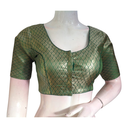 Green Color Brocade Ready made Saree Blouse - Ready to Wear