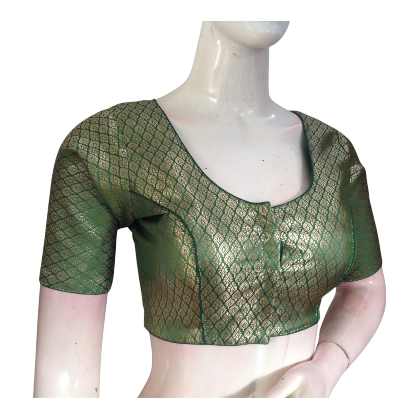 Green Color Brocade Ready made Saree Blouse - Ready to Wear