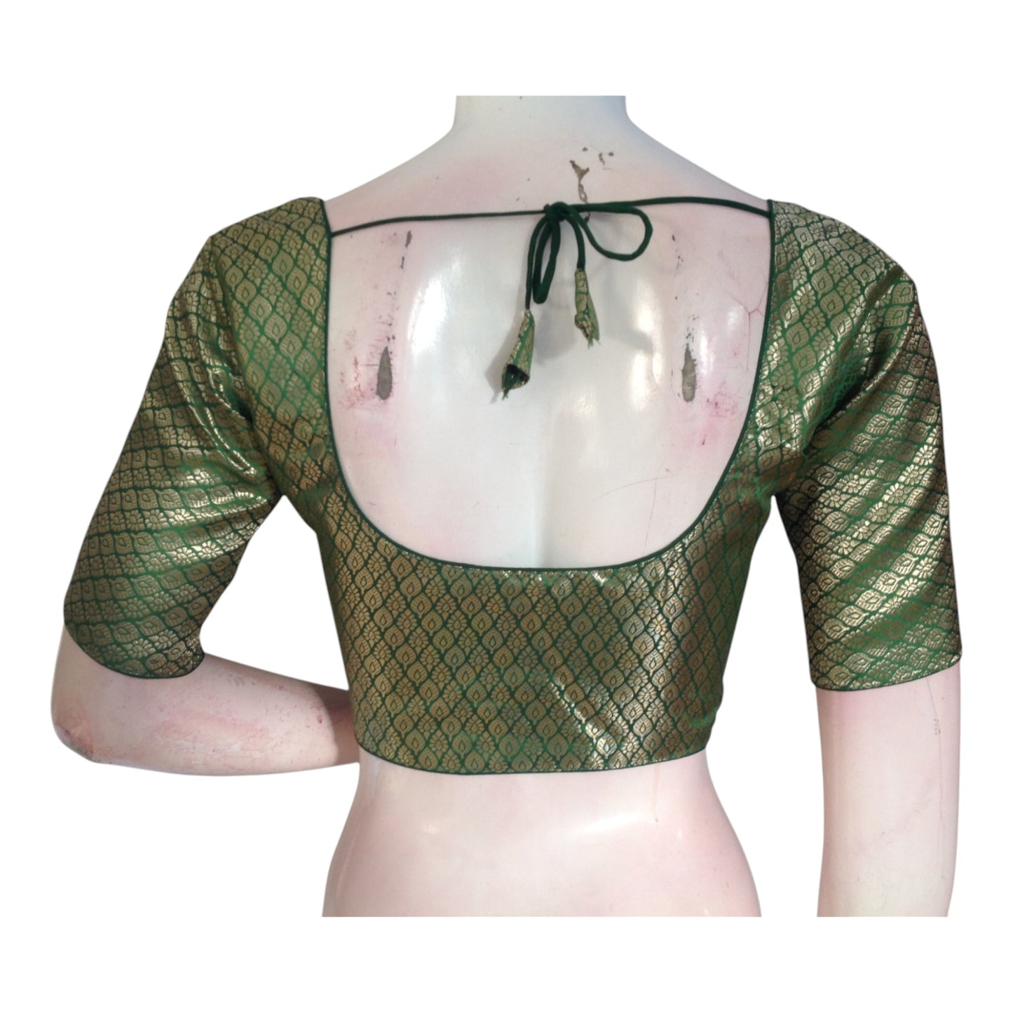 Green Color Brocade Ready made Saree Blouse - Ready to Wear