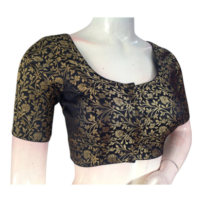 Classic Black Color Brocade Silk Saree Blouse - Ready to Wear