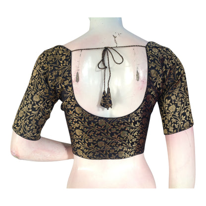 Classic Black Color Brocade Silk Saree Blouse - Ready to Wear