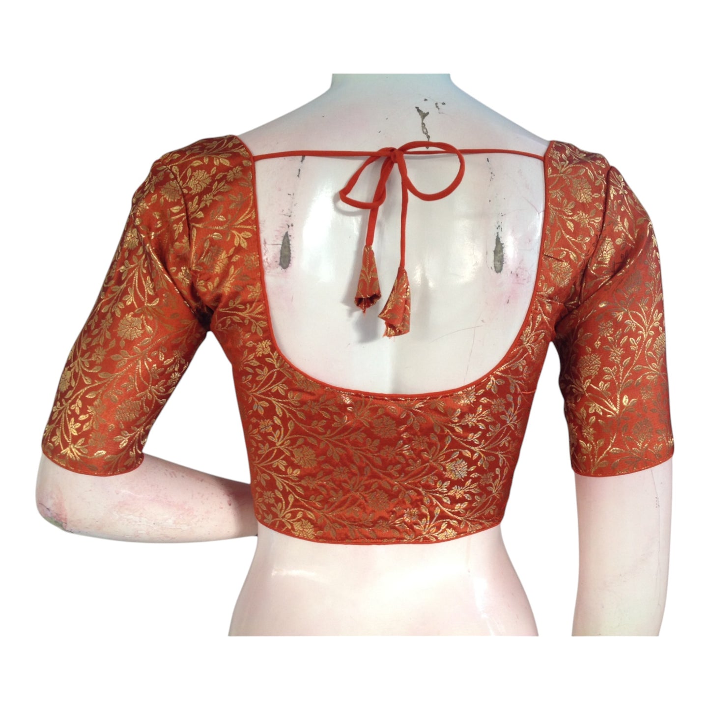 Elegant Terracotta Color Brocade Silk Saree Blouse - Ready to Wear