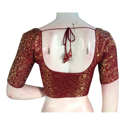 Versatile Maroon Color Brocade Silk Blouse - Ready Made