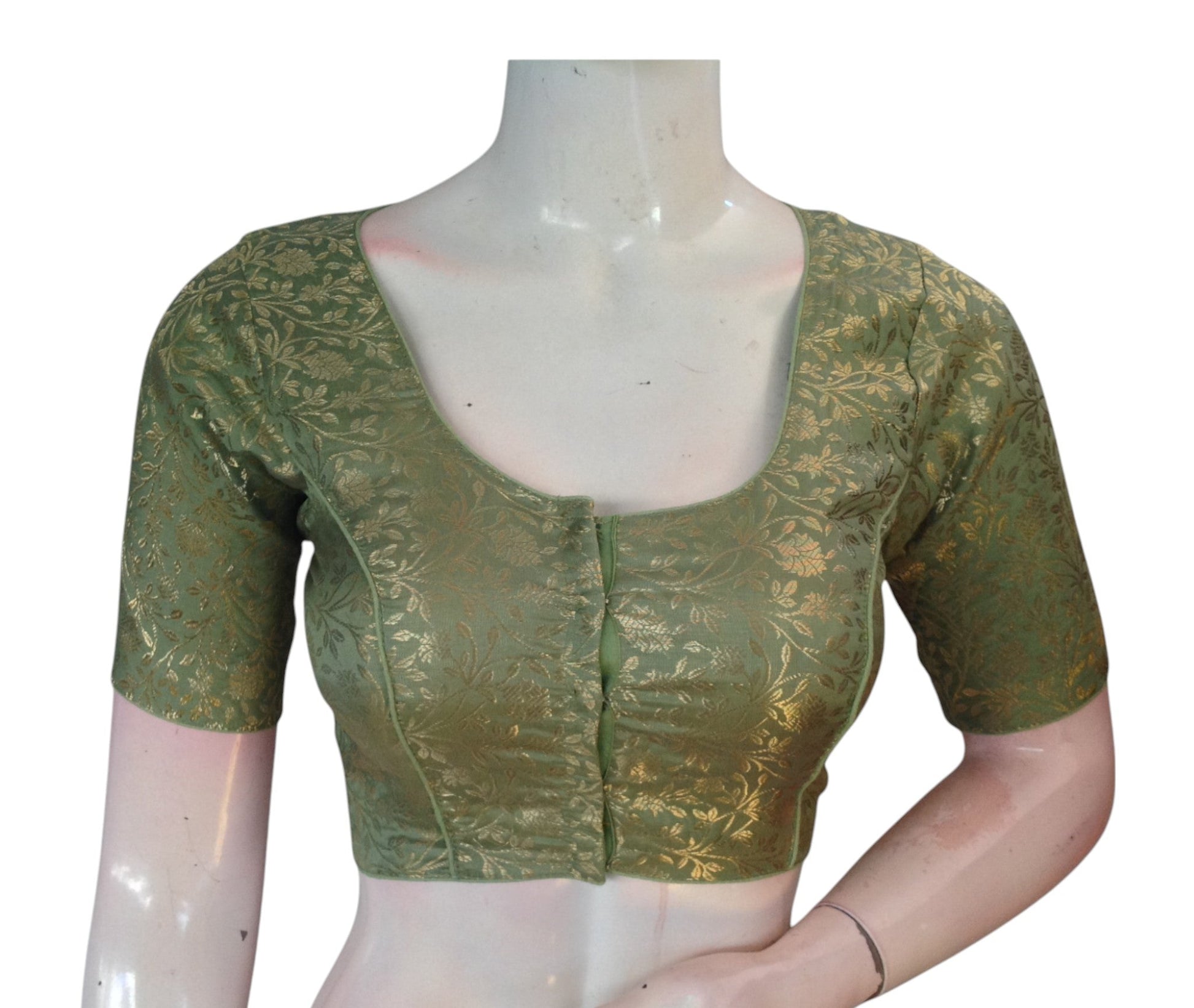 Delicate Pastel Green Color Brocade Silk Blouse - Ready to Wear