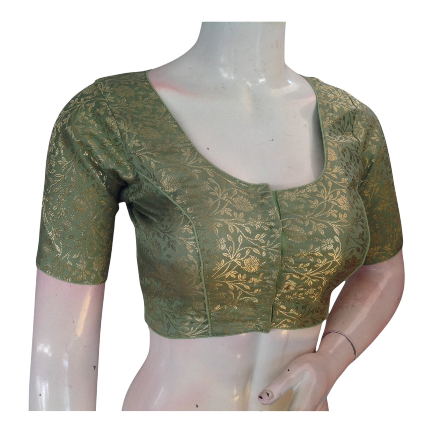 Delicate Pastel Green Color Brocade Silk Blouse - Ready to Wear