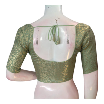 Delicate Pastel Green Color Brocade Silk Blouse - Ready to Wear