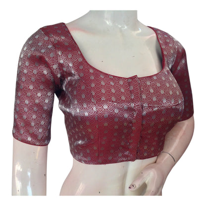 Exquisite Maroon and Silver Banarasi Brocade Readymade Blouse