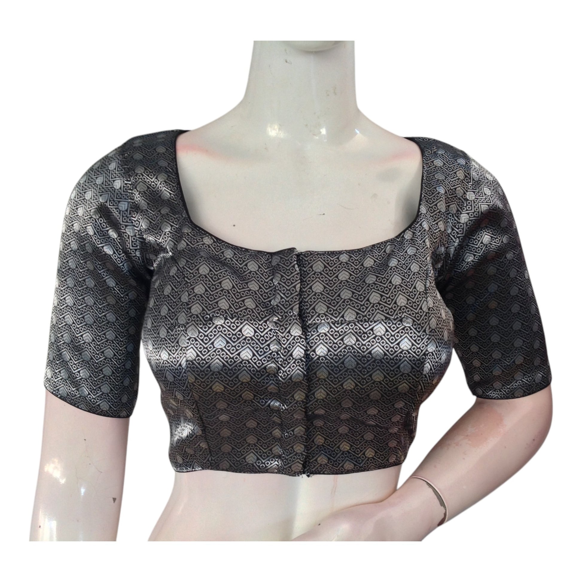 Dazzling Black and Silver Banarasi Brocade Readymade Blouse