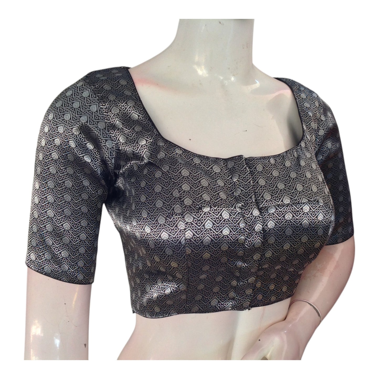 Dazzling Black and Silver Banarasi Brocade Readymade Blouse