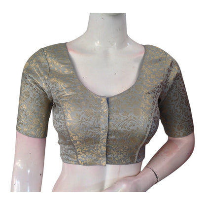 Modern Grey Color Brocade Saree Blouse - Ready to Wear