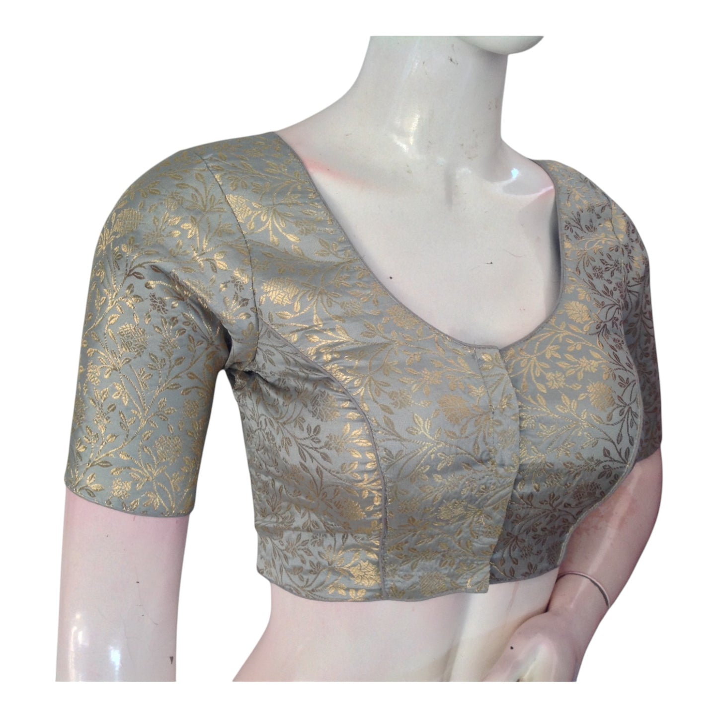 Modern Grey Color Brocade Saree Blouse - Ready to Wear