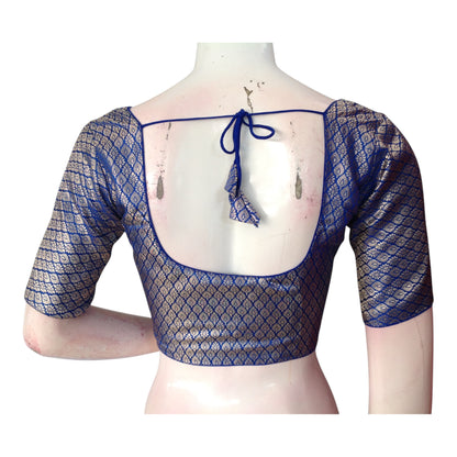 Regal Royal Blue Color Brocade Silk Blouse - Ready to Wear