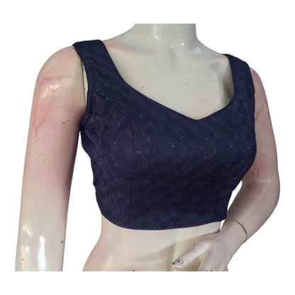 Designer Navy Blue Color Georgette Blouse - Intricate Partywear Top