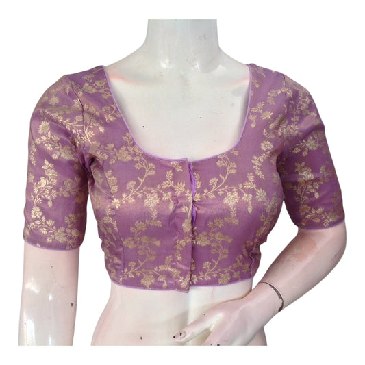 Lavender Banarasi Tissue Brocade Silk Readymade Blouse | Luxurious & Elegant