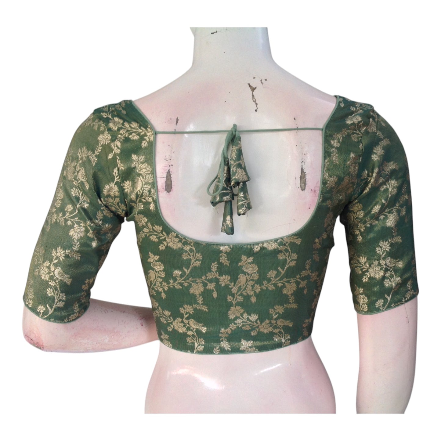 Handcrafted Pastel Green Banarasi Tissue Brocade Blouse | Intricate Design