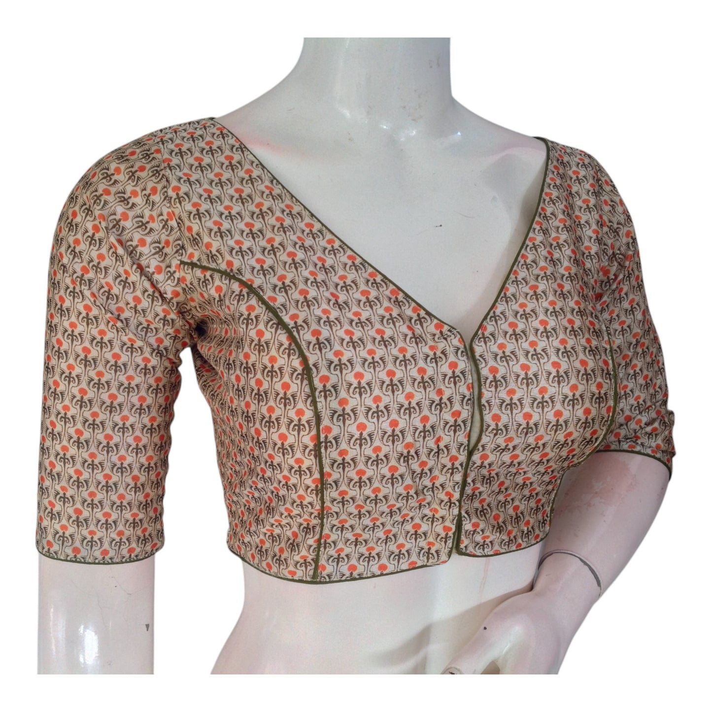 Off White Color Printed Silk V-neck Designer Readymade Blouse