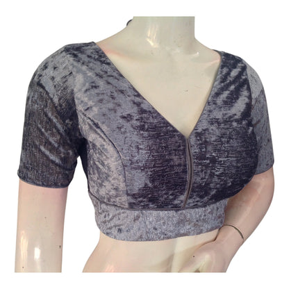 Elegant Grey Velvet Readymade Saree Blouse | Designer Blouse for Women