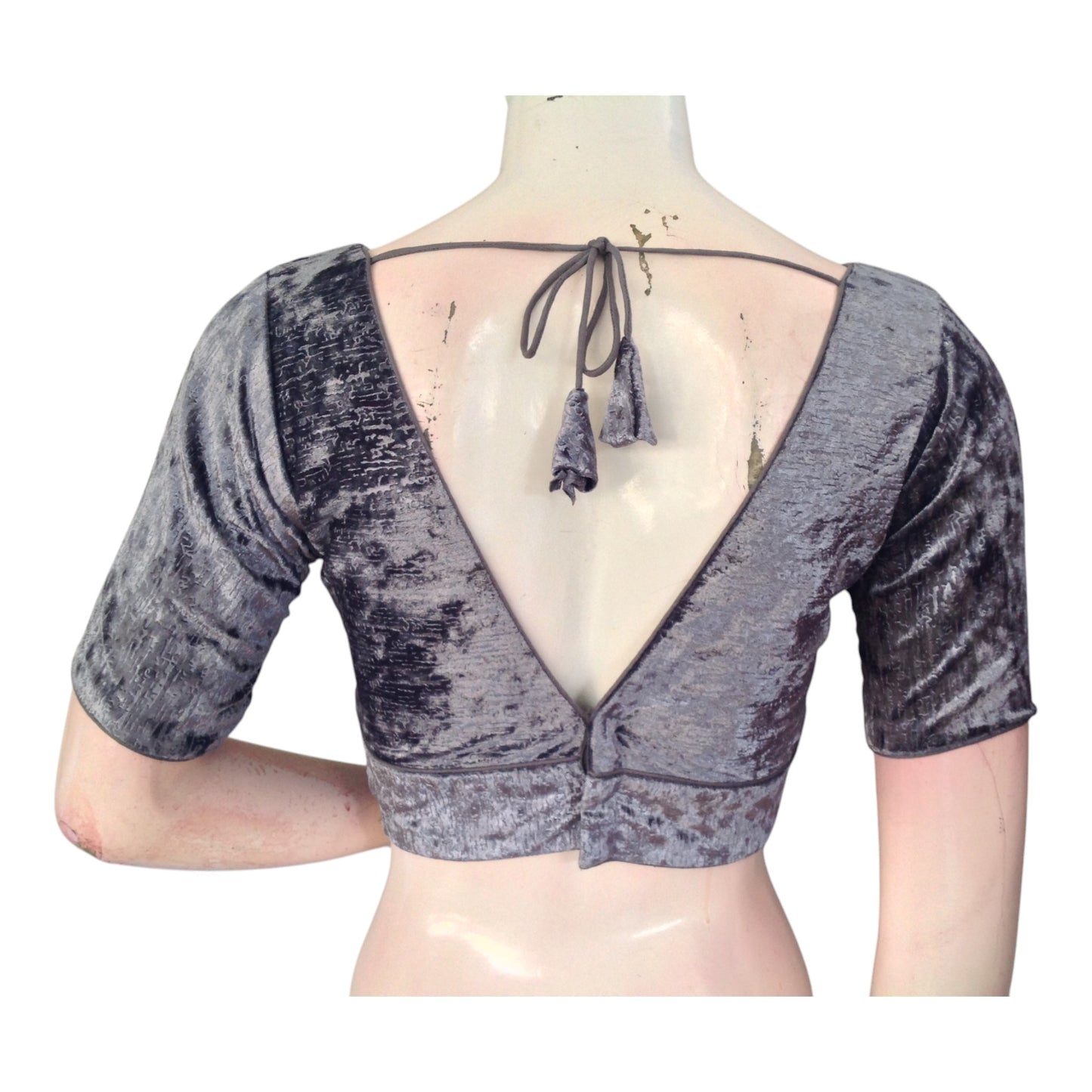 Elegant Grey Velvet Readymade Saree Blouse | Designer Blouse for Women