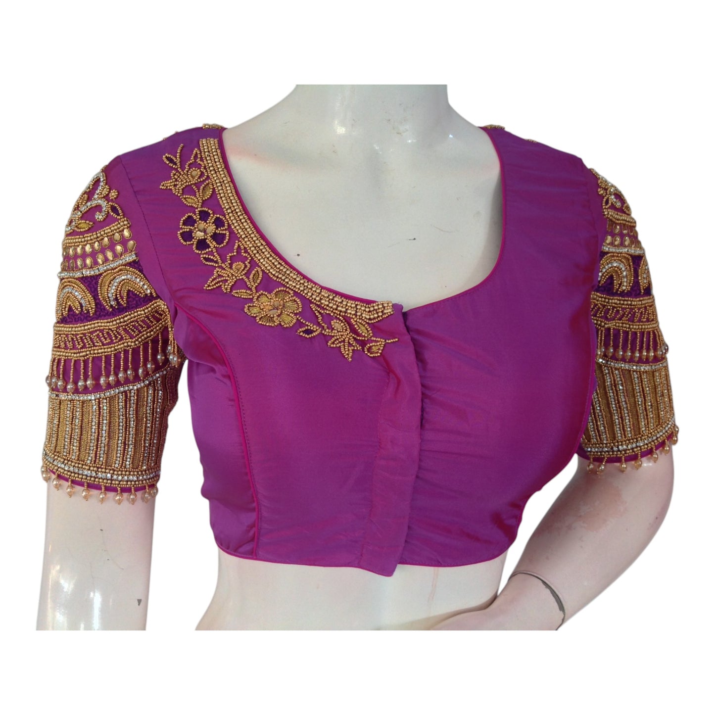 Luxurious Dark Magenta Color Wedding Blouse - Authentic Aari Design