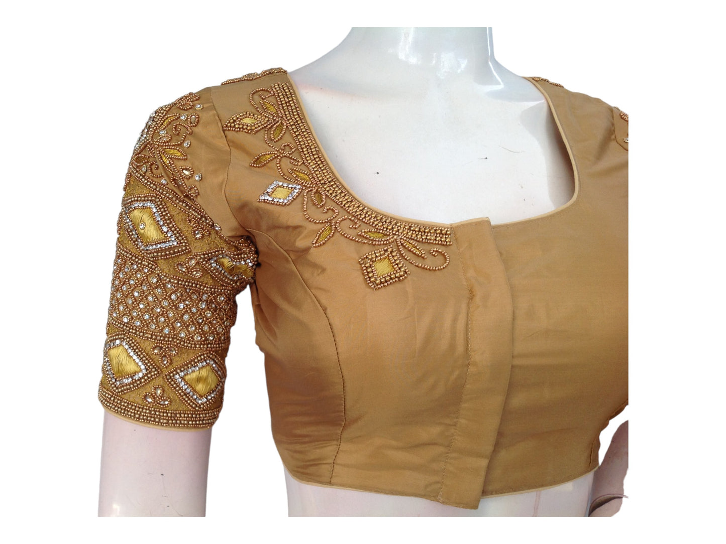 Golden Grace, Handcrafted Aari Bridal Silk Saree Readymade Blouse