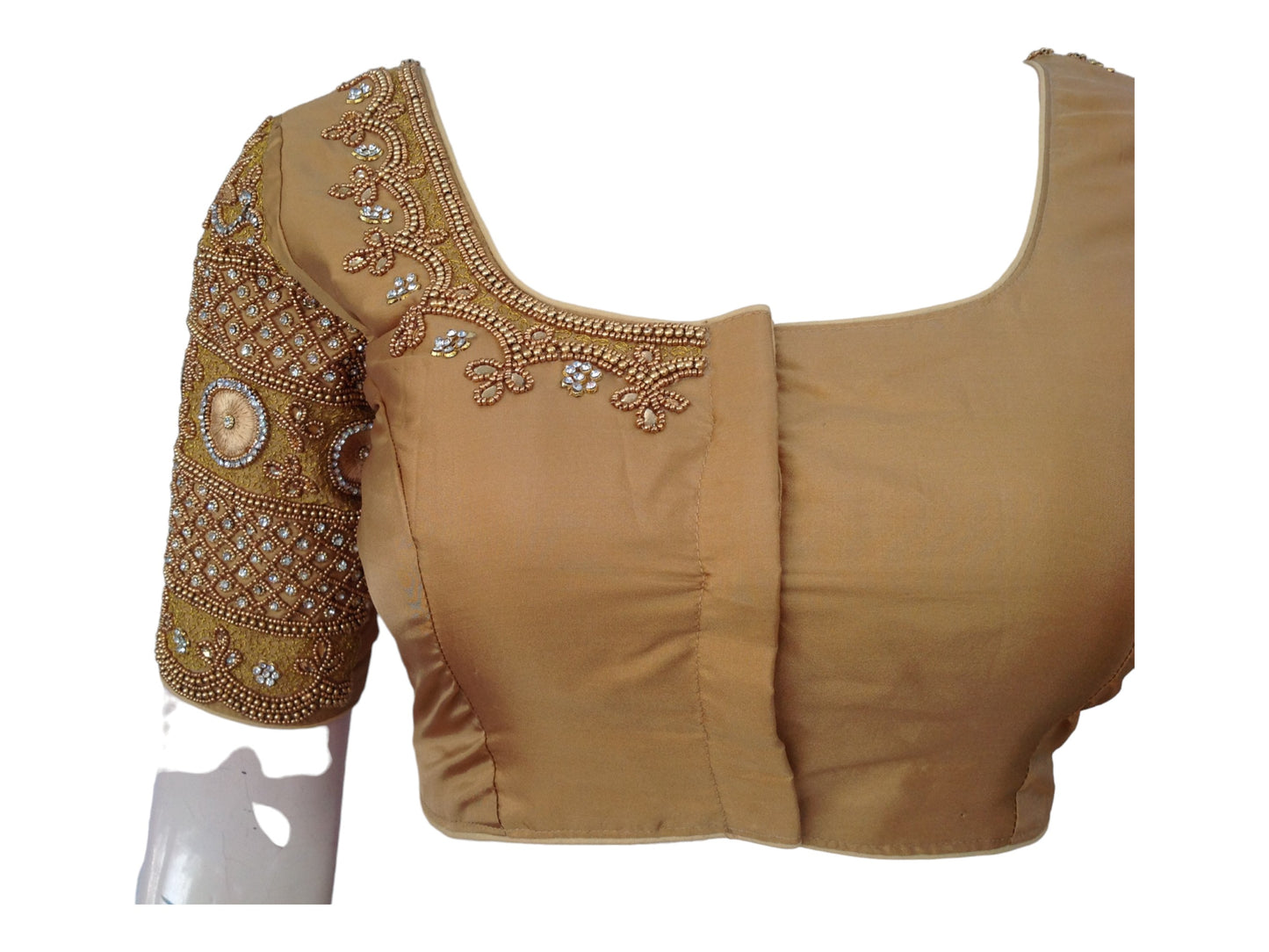 Golden Radiance, Handcrafted Aari Bridal Silk Saree Readymade Blouse