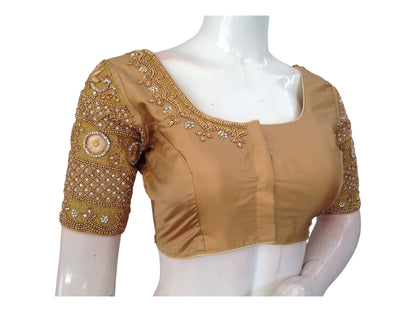 Golden Radiance, Handcrafted Aari Bridal Silk Saree Readymade Blouse