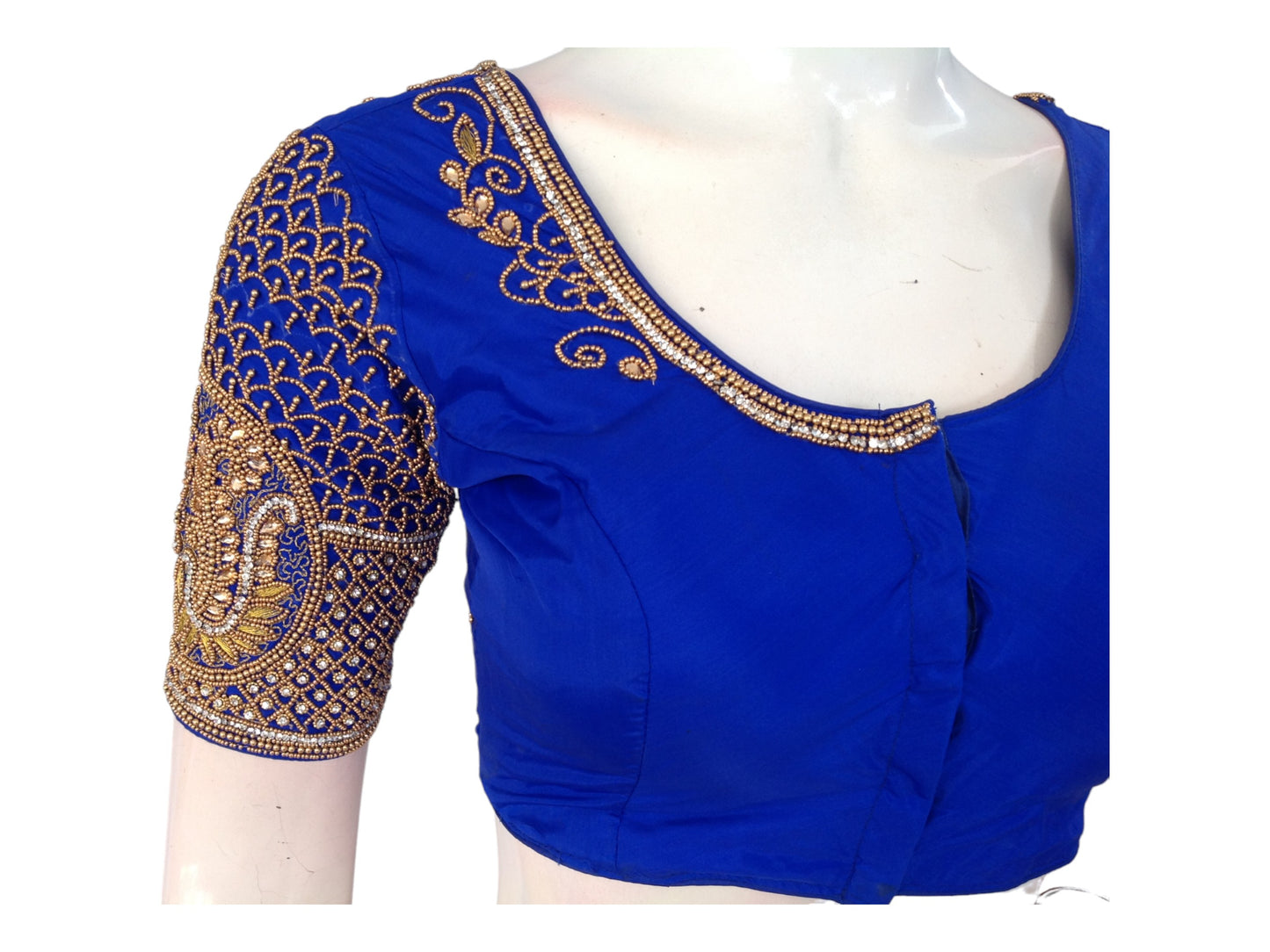 Blue Bliss, Handmade Aari Work Bridal Silk Saree Blouse