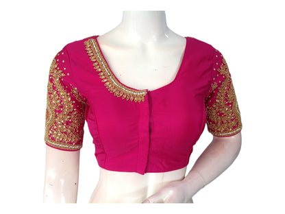Pink Elegance, Indian Silk Ethnic Bridal Handwork Saree Blouse