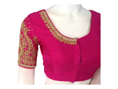Pink Elegance, Indian Silk Ethnic Bridal Handwork Saree Blouse