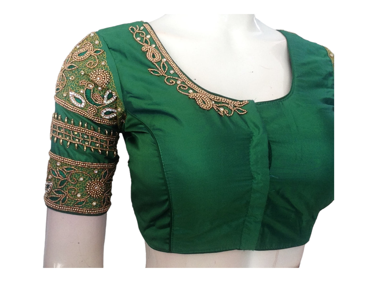 Green Harmony: Handmade Aari Work Bridal Silk Saree Blouse