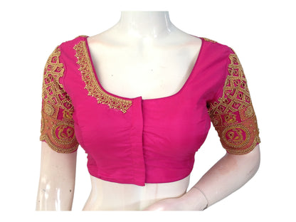 Pink Perfection, Handmade Aari Work Bridal Silk Saree Blouse