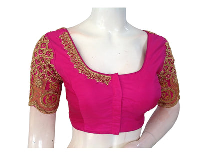 Pink Perfection, Handmade Aari Work Bridal Silk Saree Blouse
