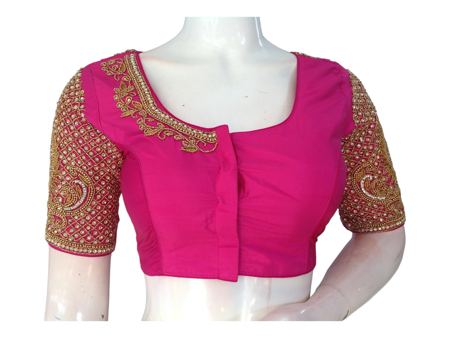 Pink Aari Saree Blouses, Hand-Embroidered Elegance from India