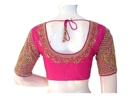 "Pink Aari Saree Blouses | Hand-Embroidered Elegance from India, featuring exquisite craftsmanship and timeless style."