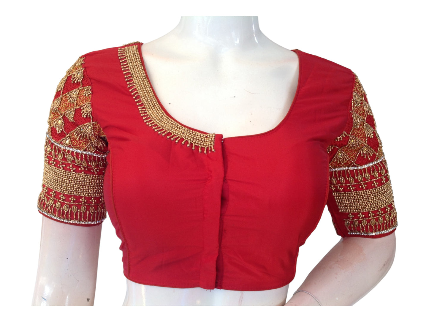 Radiant Red, Aari Bridal Handwork Readymade Saree Blouse