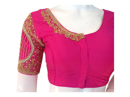 Exquisite Pink Aari Saree Blouses, Handcrafted Readymade Blouse in India