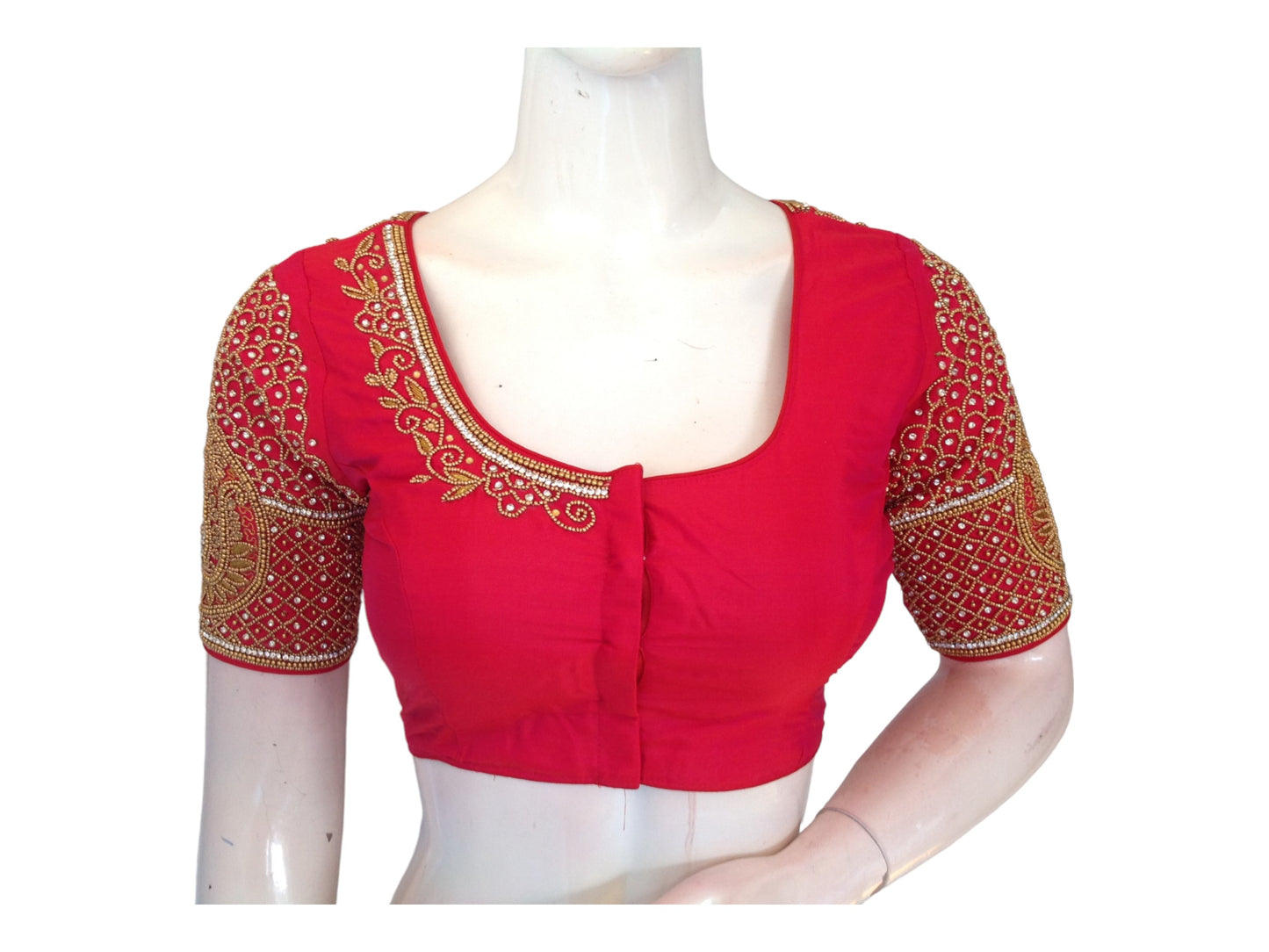 Love in Bloom, Pinkish Red Aari Saree Blouses for the Indian Bride