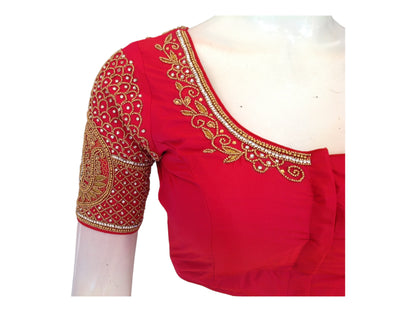 Love in Bloom, Pinkish Red Aari Saree Blouses for the Indian Bride