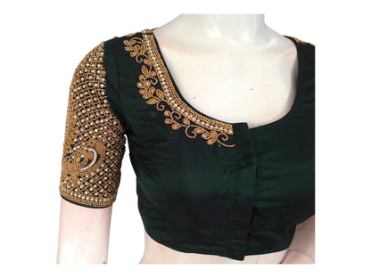 Forest Enchantment, Dark Green Aari Saree Blouses with a Royal Touch