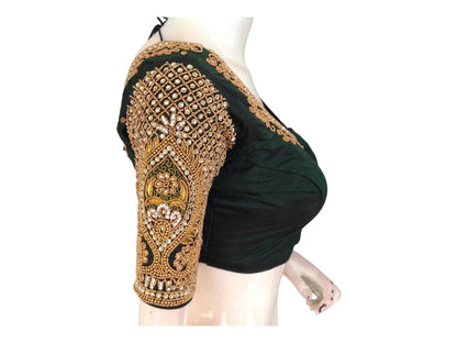 Forest Enchantment, Dark Green Aari Saree Blouses with a Royal Touch