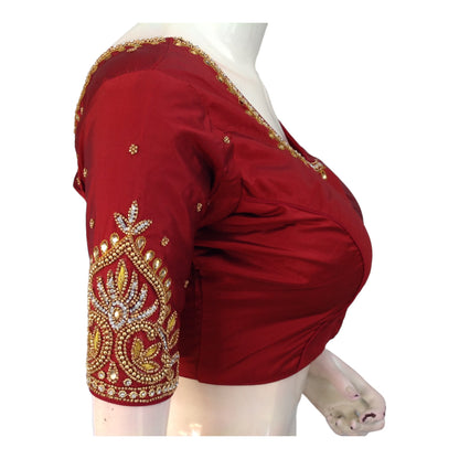 Regal Maroon Aari Work Silk Blouse for Weddings | Handcrafted Indian Elegance