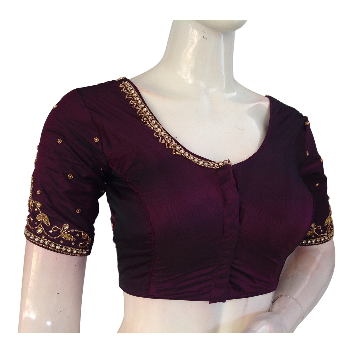 Enchanting Dark Purple Aari Work Silk Blouse | Indian Wedding Elegance
