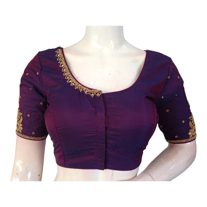 Royal Purple Aari Work Silk Blouse for Weddings | Handcrafted Elegance in India
