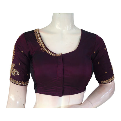 Regal Purple Silk Blouse with Exquisite Aari Handwork for Weddings
