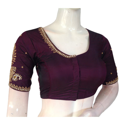 Regal Purple Silk Blouse with Exquisite Aari Handwork for Weddings